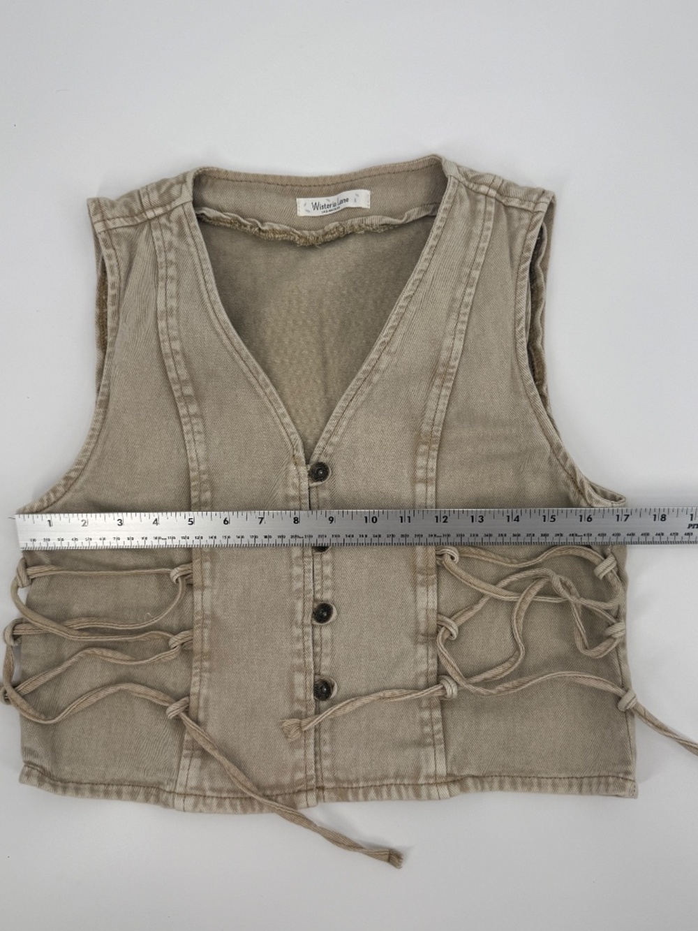 Tan Denim Lace Up Corset Vest 90s Grunge Y2K Cropped Western Boho Festival M - Picture 3 of 11